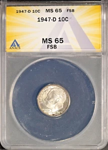 1947-D 10c Silber Roosevelt Head Dime MS 65 FSB ANACS # 7603395 + Bonus - Bild 1 von 2
