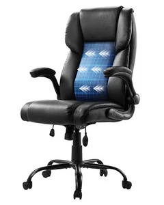 Executive Chair High Back Desk Chair Flip-up Armrests Lumbar Support Black - Picture 1 of 12
