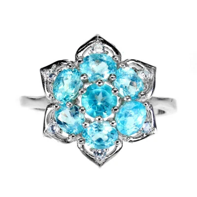 Anello In Apatite Neon Blu Ovali 4x3mm Simulato Cz In Argento Sterling 925 8 - Immagine 1 di 4