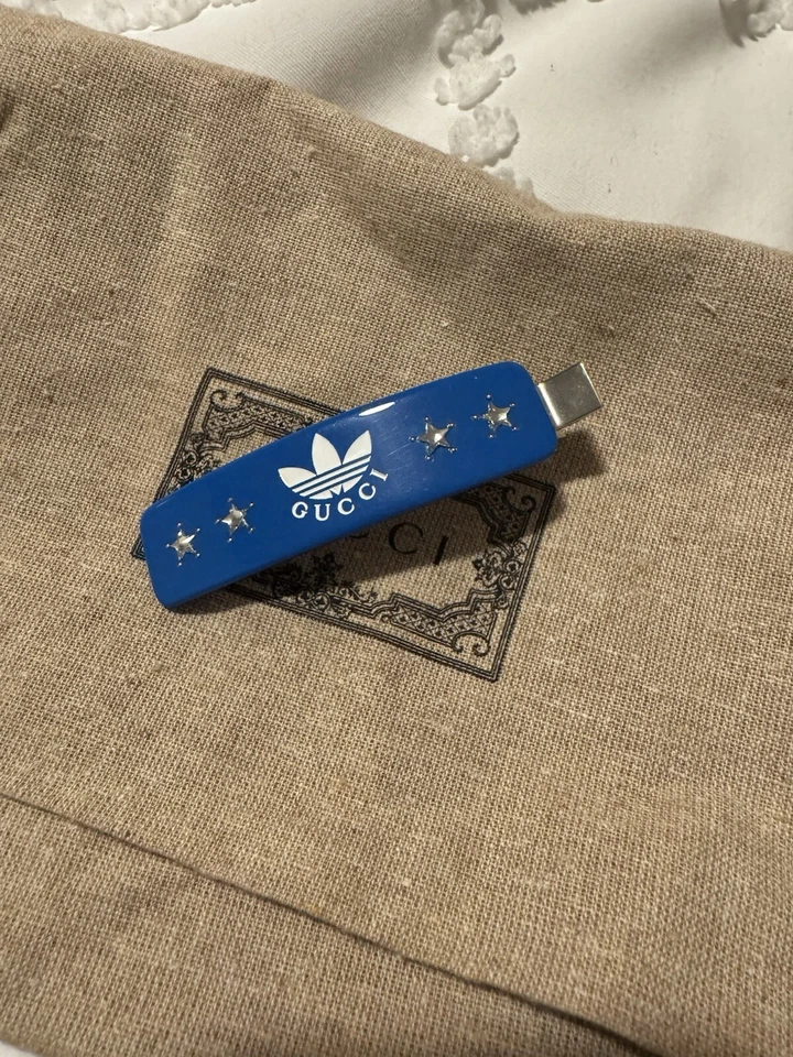 Gucci Barrette Hair Clip Adidas Logo Stone Blue Used From USA - Image 1 of 2