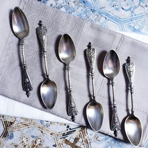 KOCH & BERGFELD 1884 GERMAN 800 Silver Set Of 6 4 3/8" CHERUB Spoons Vintage - Picture 1 of 9