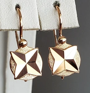 USSR Original Vintage Soviet Solid Rose Gold Earrings 583 14K Leningrad USSR - Picture 1 of 12