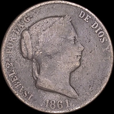 1861 25C Spain 25 Centimos Real Uncertified Ungraded BN - Image 1 of 2