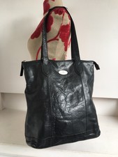 Rowallan Black Leather Deep Roomy Shoulder Shopper Tote Bag