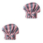  2 Pc Striped Dry Hair Cap Superfine Fiber Microfiber Towel Drying for Face