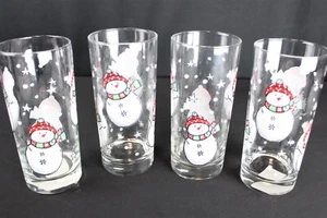 4 LIBBEY Weihnachten Schneemänner SCHNEEMANN Becher Gläser Wasser Tee Glaswaren Getränk - Bild 1 von 4