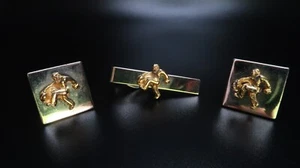 Bolsa de dinero vintage plateada dorada gemelos ladrón de bancos y clip de corbata - Imagen 1 de 5