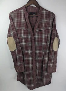 Hurley Button Maroon Plaid Small Dress w/Elbow Patches V-Neck Tunic Zip Pockets - Picture 1 of 10