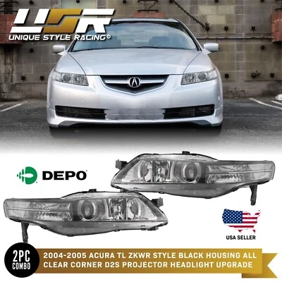 DEPO JDM Black Housing Clear Corner Projector Headlights For 2004-2005 Acura TL - Image 1 of 4