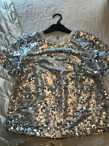 Next Womens Silver Sequin Top Size 8 petite - Picture 1 of 4