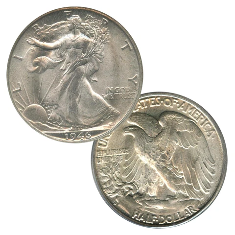 Count of 5 - Walking Liberty Half Dollar XF/VF Condition 90% Silver Cover