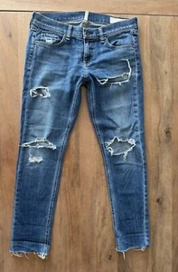 Rag & Bone Dre Capri Jeans Womens 26 (Measures 32x26) Blue Distressed Raw Hem - Picture 1 of 11