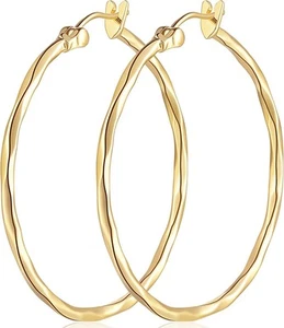 Pendientes de aro grandes de oro - oro 14K, diseño único para mujer 40MM - Imagen 1 de 8