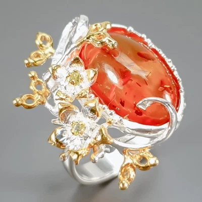 Anillo ámbar natural hecho a mano de plata de ley 925 talla 8/R441733 Foto 1 de 4