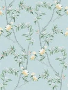 NEW CHINOISERIE ICH Wallpaper Blue Floral Birds Blossom Bloom Flower Pastel - Picture 1 of 12