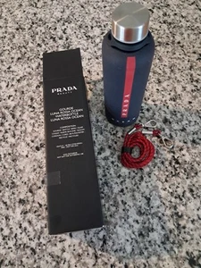 Prada Beauty Luna Rossa Ocean. Glass Water Bottle & Silicone Sleeve & Strap New - Picture 1 of 8