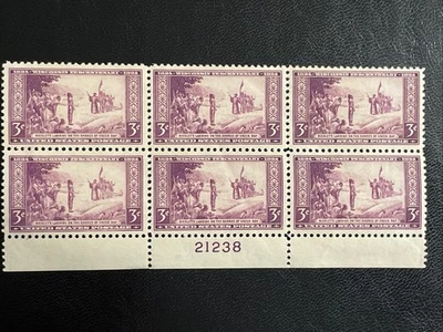 1934 United States 3 CENT WISCONSIN TERCENTENARY PLATE BLOCK SCOTT 739, MNH - Image 1 of 2