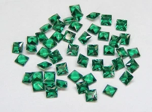 10 PCS. PRINCESS 3x3 MM. MACHINE CUT LAB CREATED NANOCRYSTAL EMERALD - Picture 1 of 1