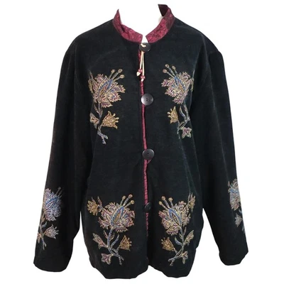 Blazer negro vintage años 90 bordado flores cuello mandarín mujer mediano India Foto 1 de 4