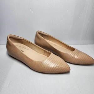 Frankie 4 Size AU 10 Poppy Nude Dusty Pink Blossom Lizard Emboss Leather Flats - Picture 1 of 10