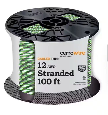 Fio Thhn de cobre 100 pés encalhado 12 Awg (preto, branco e verde) - Imagem 1 de 2