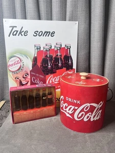 VTG Coca Cola Mini Bottles Decade Ice Bucket Metal Sign Lot Collectible - Picture 1 of 24