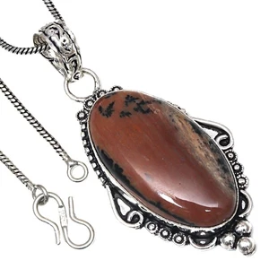 Pendant HunnyDendritic Gemstone Valentine'Day Gift Silver Jewelry 2.5" - Picture 1 of 7