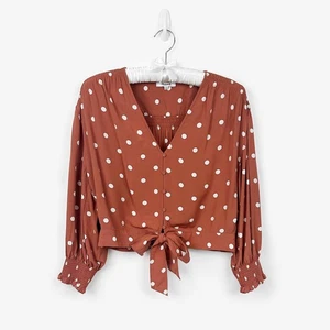 Top Madewell cravatta davanti taglia 14 arancione ruggine a pois retrò casual chic morbido ragazza - Foto 1 di 4
