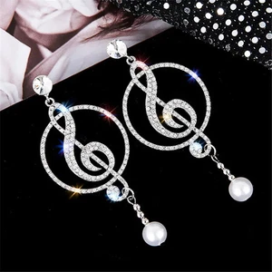 Nuevos pendientes de plata colgantes de perlas grandes para mujer, nota musical - música - Imagen 1 de 24