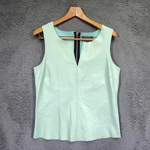 Womens Green Lamb Leather Sleeveless Shell Top Medium Chic Back Zipper Trendy - Picture 1 of 12