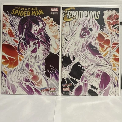 Amazing Spiderman #19 | Champions #1 - Ramos NYCC Negative Space Variant Set Casi Nuevo Foto 1 de 4