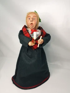 Vintage Caroler Doll Figurine 13" tall Christmas Green Coat Candle Singing - Picture 1 of 8