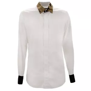 DOLCE & GABBANA Baroque Jacquard Collar Cotton Shirt Gold White 41 M L - Picture 1 of 5