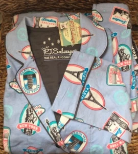 Pigiama da viaggio pj salvage blu 100% cotone flanella pigiama piccolo nuovo con etichette - Foto 1 di 10