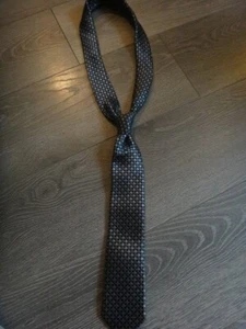 DOCKERS boys neck TIE EUC Black silver steel gray DOTS classic blue - Picture 1 of 5