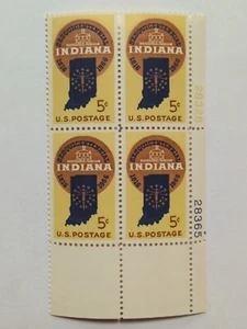 5¢ 1966 Sesquicentennial Of Indiana Plate Block - Picture 1 of 2