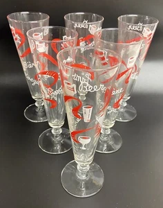 Libbey International 6 Pilsner Beer Flute Glasses Cerveza Biere Pivo Red - Picture 1 of 8