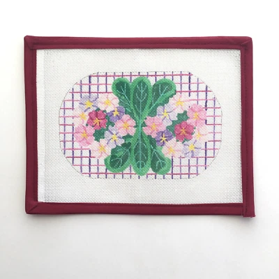 Handpainted Needlepoint Canvas Primrose Needlecase Floral Pink Purple 18 Mesh - Image 1 of 2