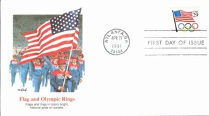 FLEETWOOD - FLAG & OLYMPIC RINGS APR 21 1991 ATLANTA GA FIRST DAY COVER BX8 - Picture 1 of 2
