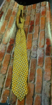 Gucci Hecho en Italia Corbata Cuello 100% Seda Dorado Amarillo y Azul Diseño Foto 1 de 4