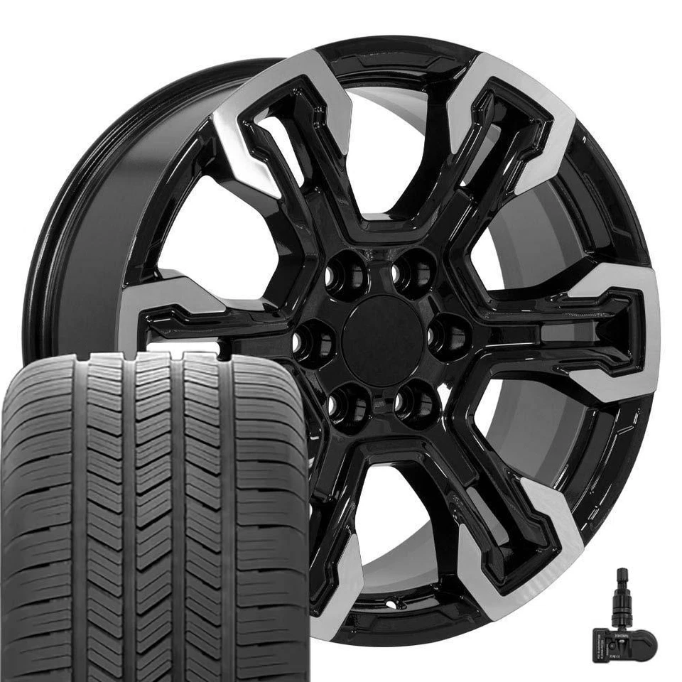 20" Black 14089 Wheels, Goodyear Tires Set Fits Sierra Yukon Escalade - Image 1 of 4