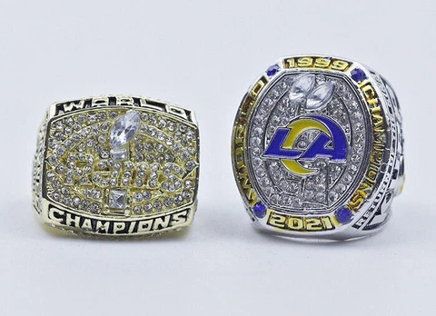 2 Pcs Set 1991 & 2021 Los Angeles Rams Collectors Pack Rings Trophy Champions Cover