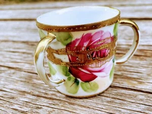 Antique Nippon Hand Painted Roses 3 Handle Loving Cup Small - Picture 1 of 12