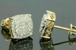 3.00 Ct Round Cut Simulated Diamond Men's Earrings Stud 14k Yellow Gold Plated - Picture 1 of 8