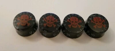 Set of 4 Volume Tone Knobs Black with Red Skull for Gibson Les Paul USA Seller - Image 1 of 4