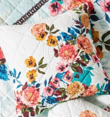 Anthropologie Azulejo Cassatt Euro Sham 26 x 26” Floral Boho Foto 1 de 4