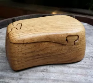 VTG Handcrafted Puzzle Box By John Pollack Red Oak Signed Keepsake With Notes - Picture 1 of 8