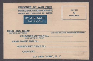 **US WWII "Prisioner of War" Airmail Postal Stationery Cover, Unused, NICE!! - Picture 1 of 2