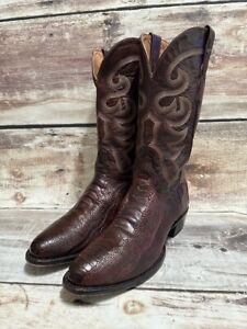 El Dorado Men's Handmade Medium Round Toe Ostrich Leg Western Leather Boot 12 D