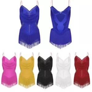 Women Dress Rhythmic Bodysuit Latin Costume Mini Dancewear Stage Leotard Salsa - Picture 1 of 60